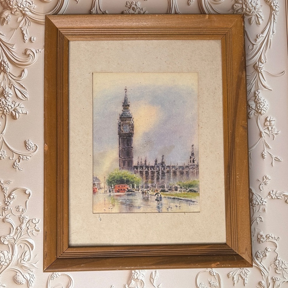 Original Big Ben London Watercolor | Framed English Cityscape signed Asierio